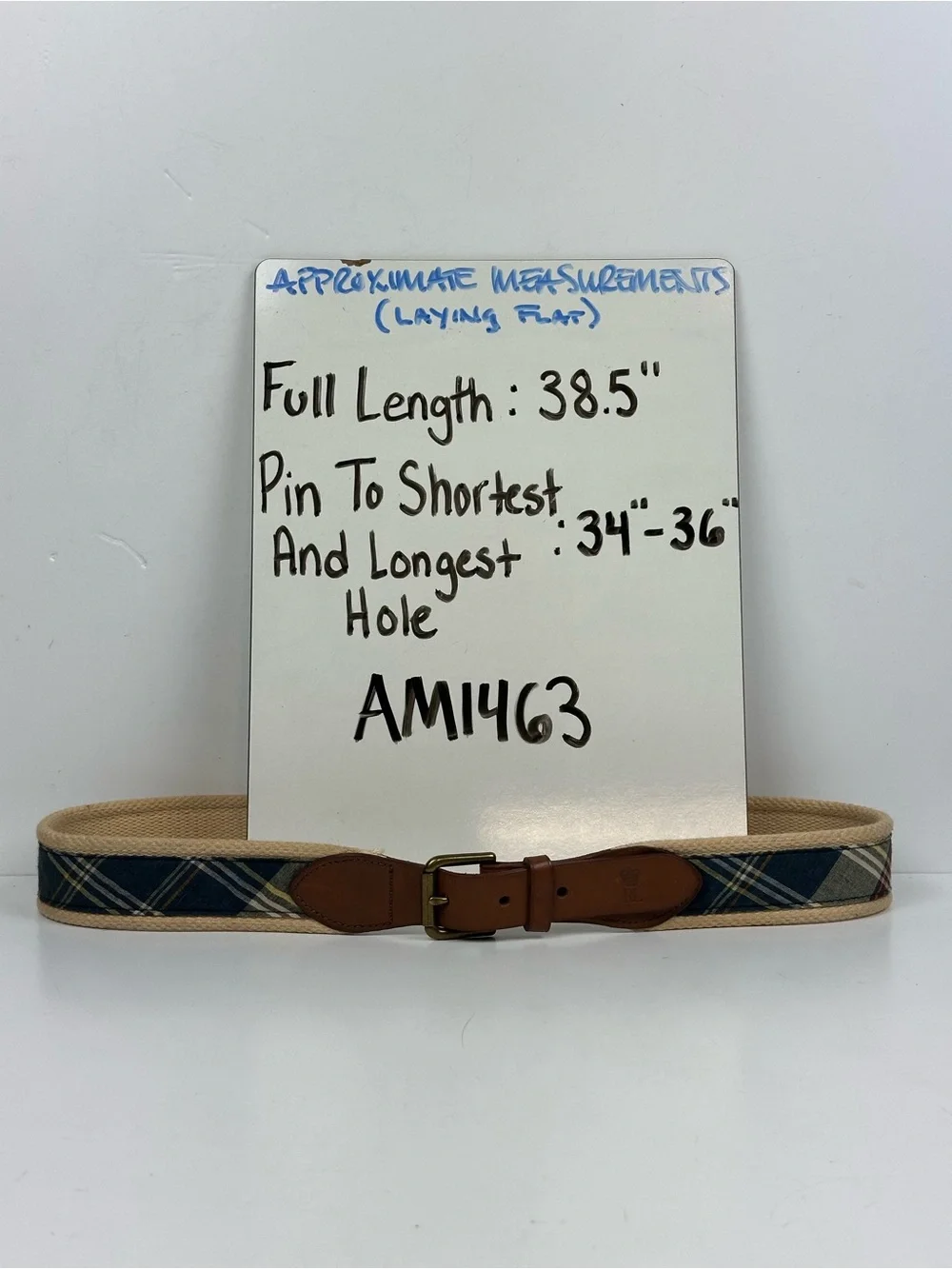 Polo by Ralph Lauren Navy Plaid Canvas Belt with Tan Trim